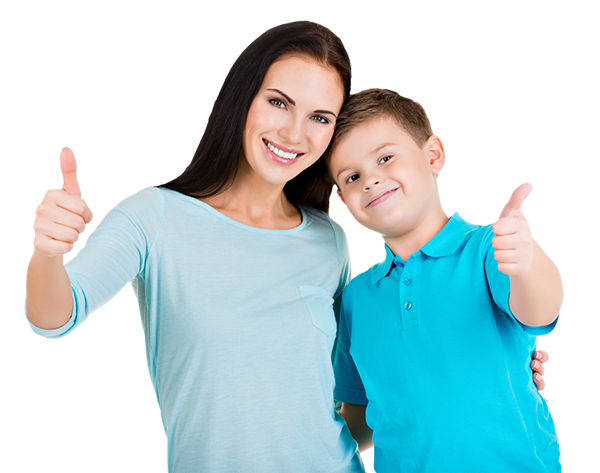 Mother and young child smiling